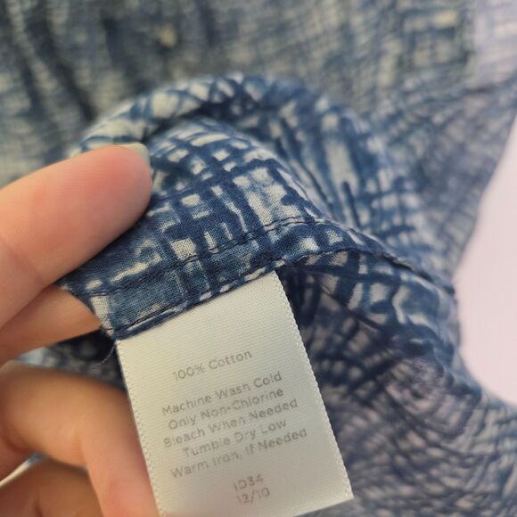 Talbots Blue Abstract Print Cotton Blouse Size Large - Picture 8 of 8